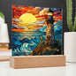 Lighthouse Sunset Stained Glass Acrylic Plaque
