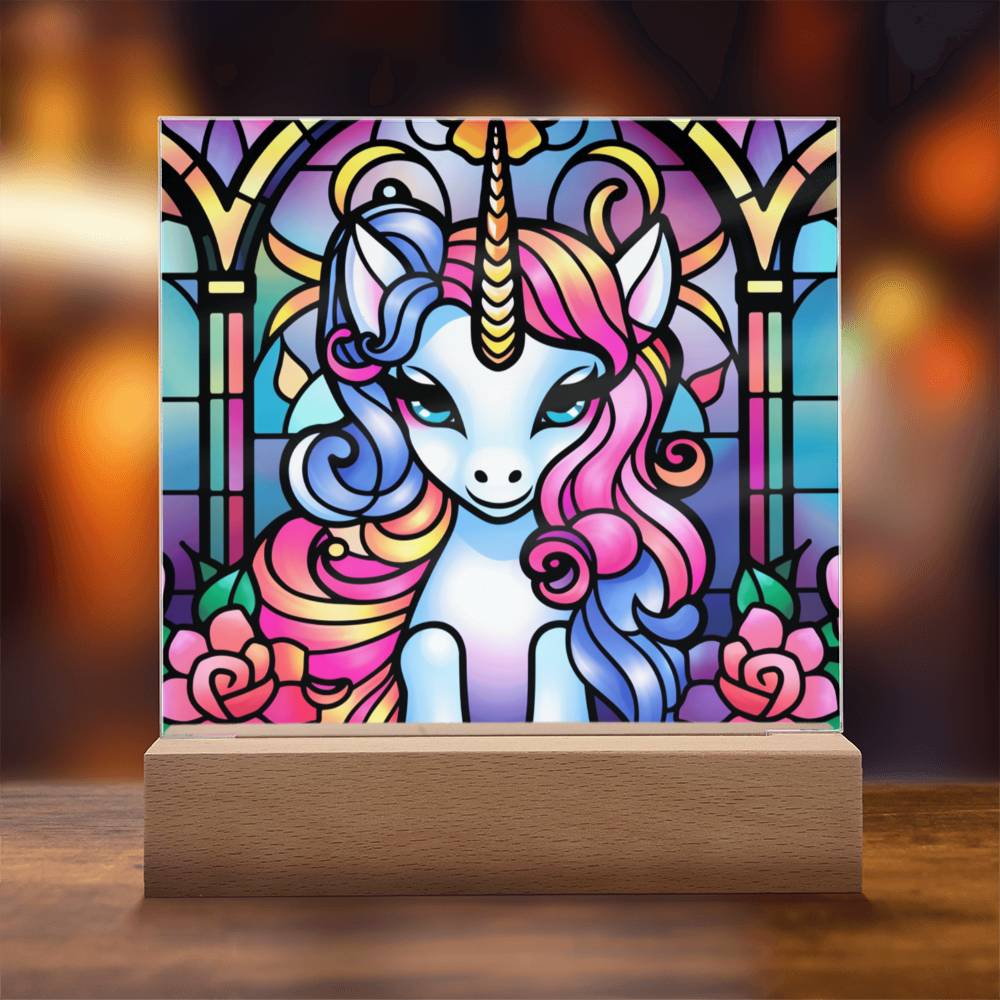 Fantasy Unicorn Stained Glass Acrylic Plaque HayvnDesigns