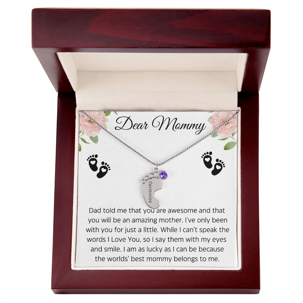Dear Mommy | You are Awesome| Baby Feet Necklace