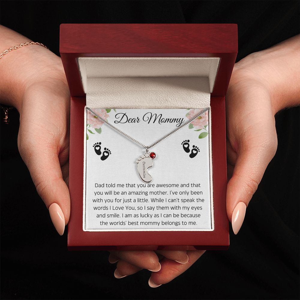 Dear Mommy | You are Awesome| Baby Feet Necklace
