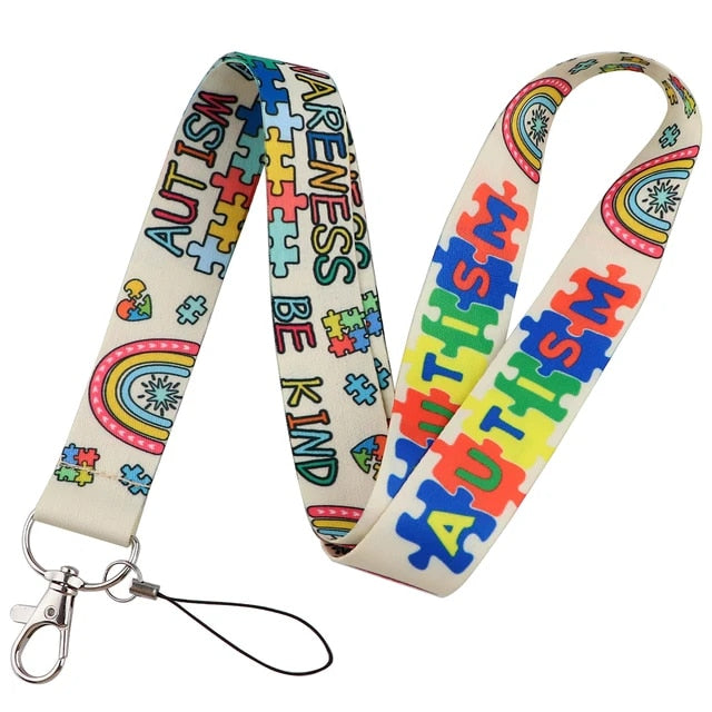 Cute Rainbow Awareness Lanyard with ID Badge Holder for Special Ed Teachers, Students, Therapist