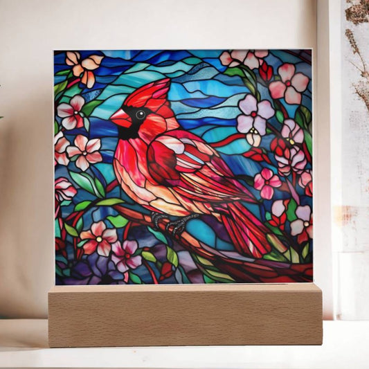 Stained Glass Acrylic Plaque Cardinal -Night Light