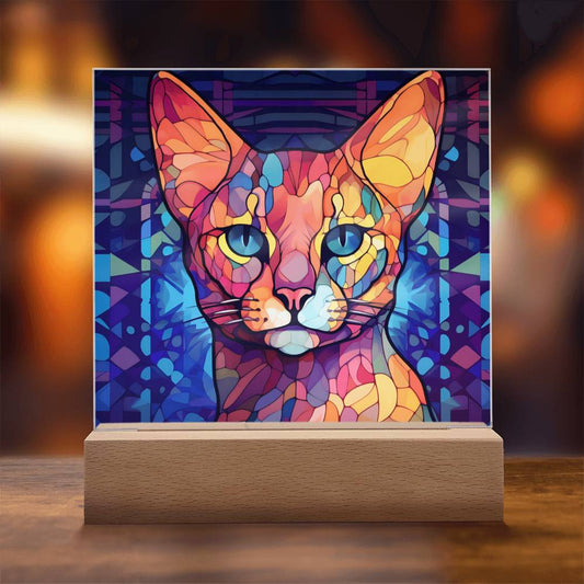 Cat Stained Glass Acrylic Plaque- Night Light