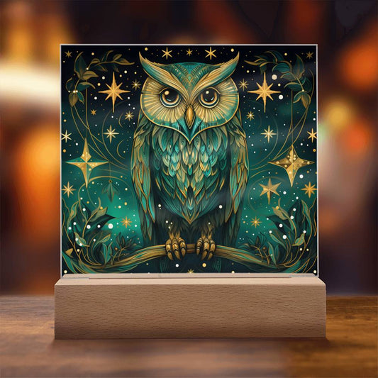 Mystic Owl Stained Glass Acrylic Plaque