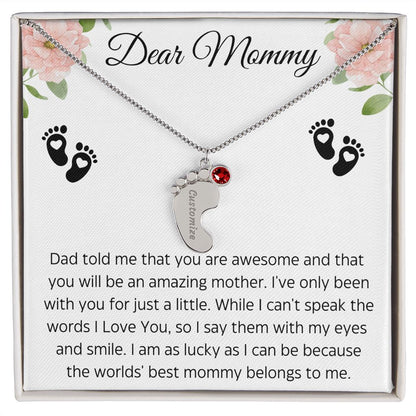 Dear Mommy | You are Awesome| Baby Feet Necklace