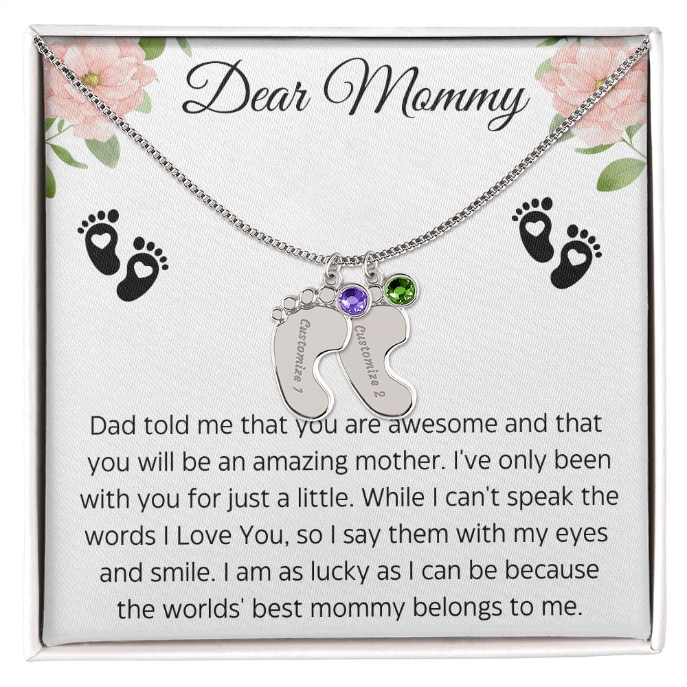 Dear Mommy | You are Awesome| Baby Feet Necklace