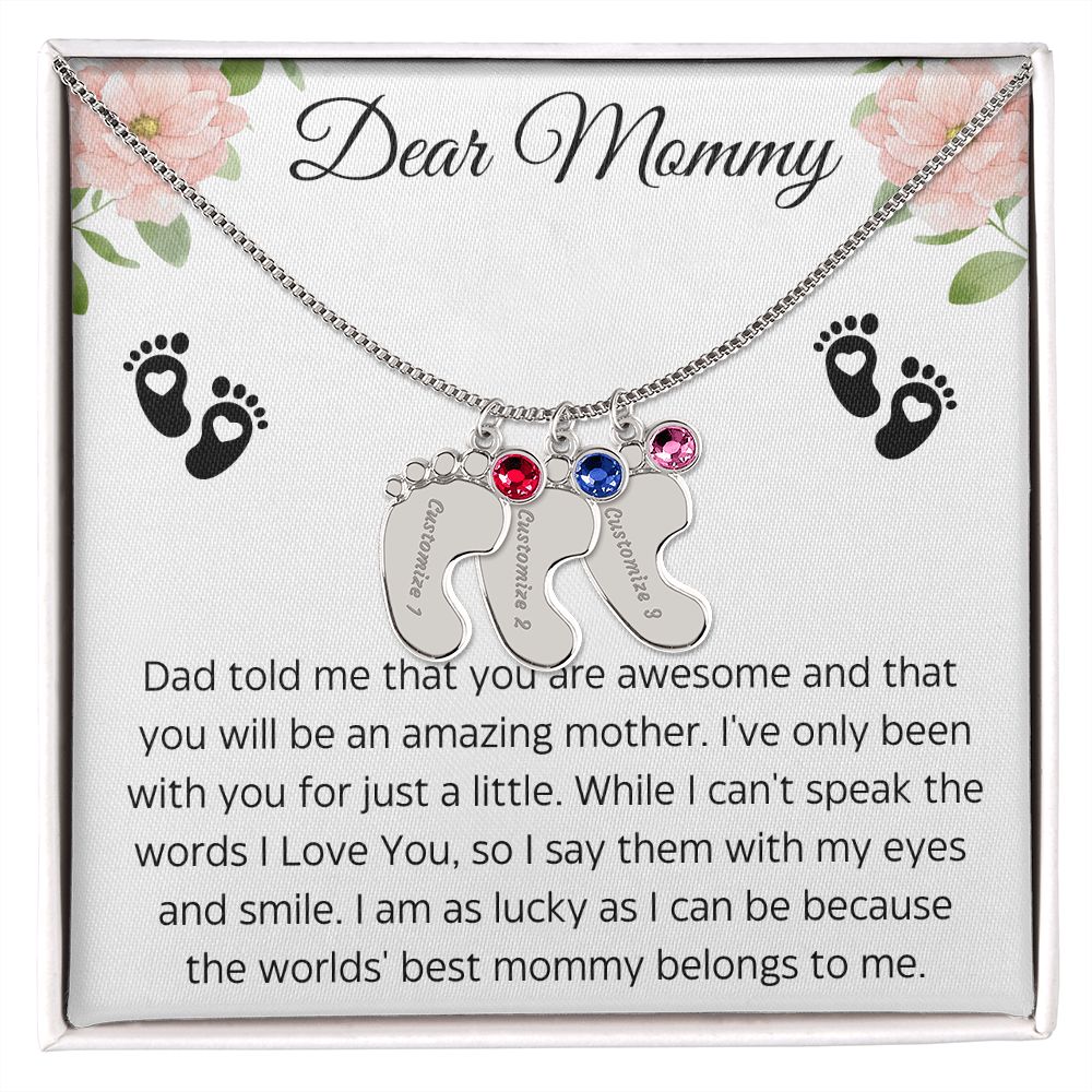 Dear Mommy | You are Awesome| Baby Feet Necklace