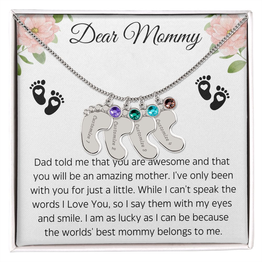 Dear Mommy | You are Awesome| Baby Feet Necklace