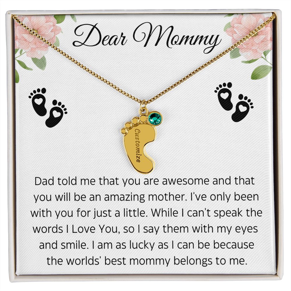 Dear Mommy | You are Awesome| Baby Feet Necklace