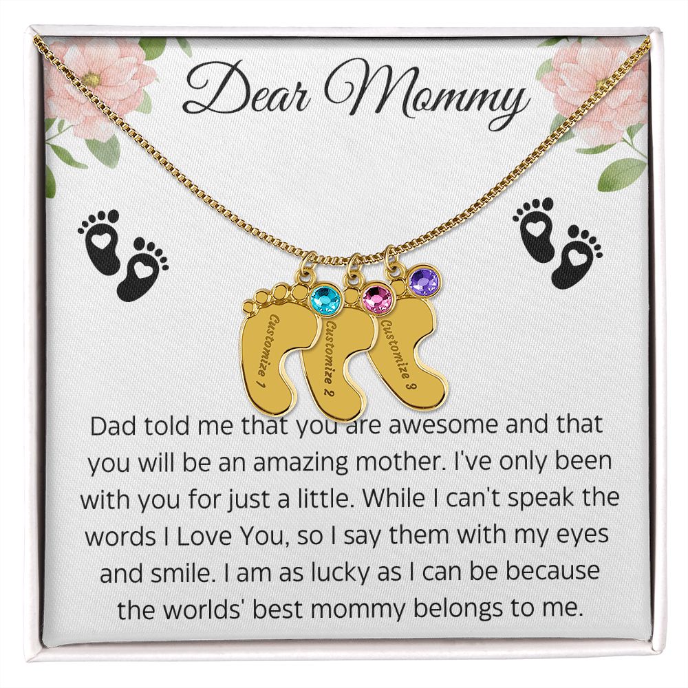 Dear Mommy | You are Awesome| Baby Feet Necklace