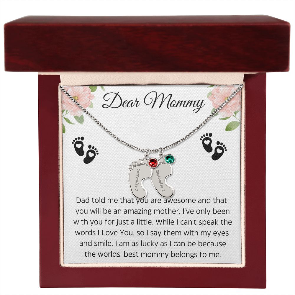 Dear Mommy | You are Awesome| Baby Feet Necklace