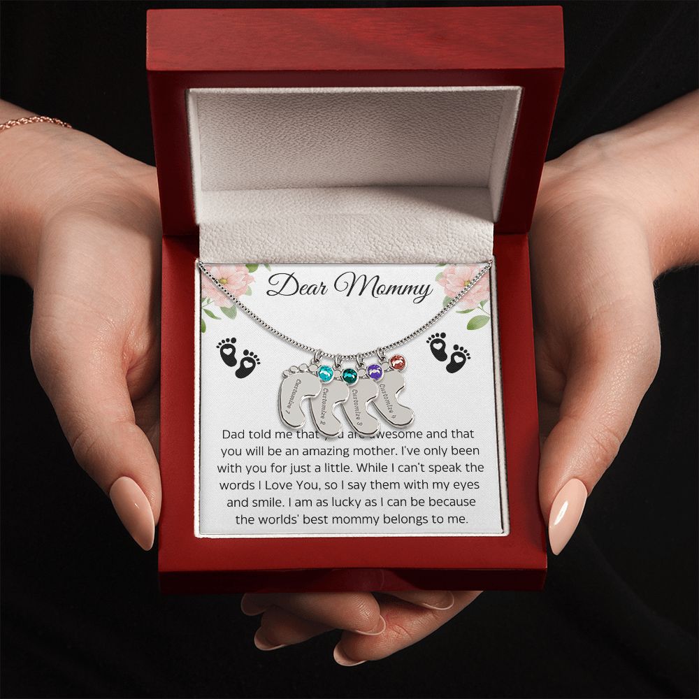 Dear Mommy | You are Awesome| Baby Feet Necklace