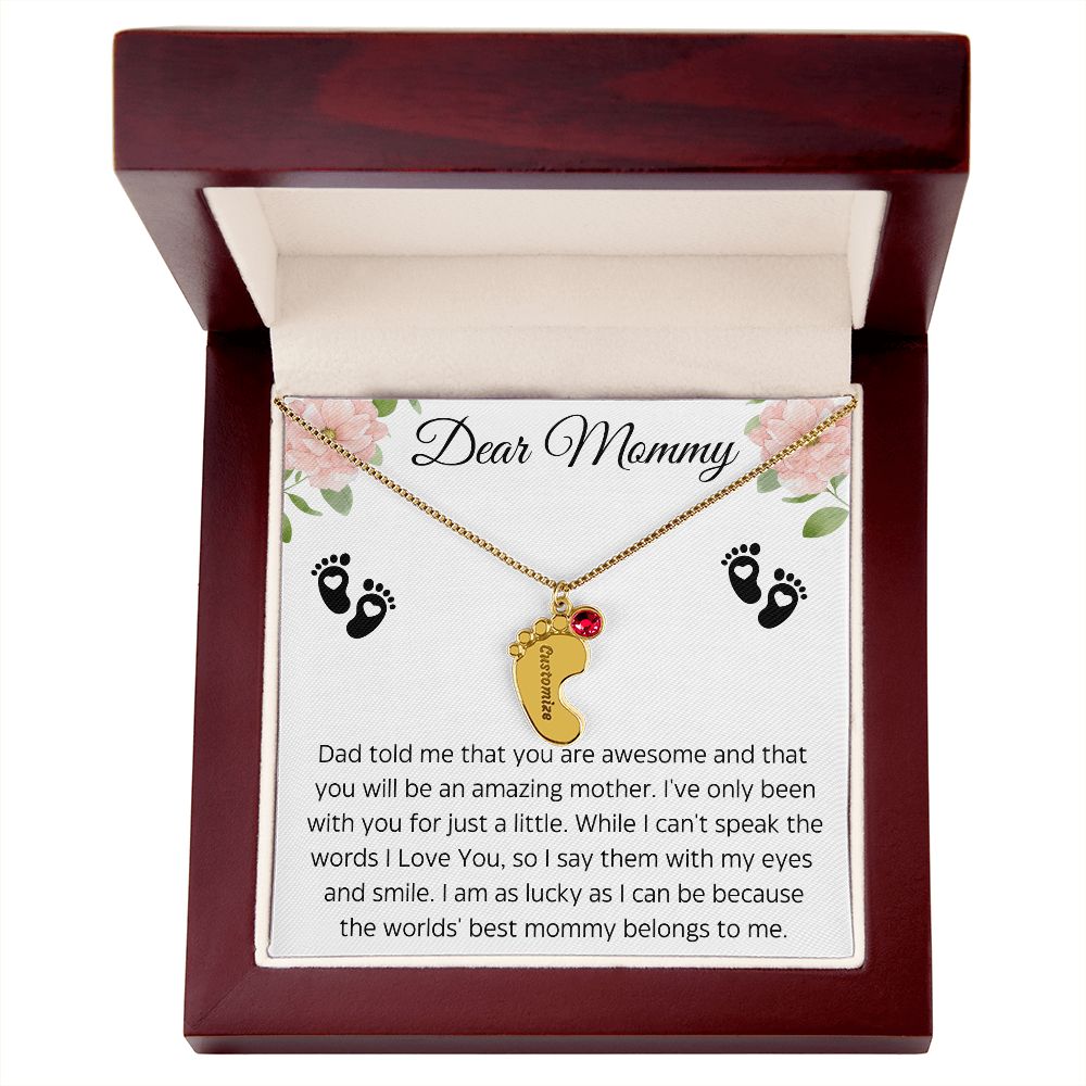 Dear Mommy | You are Awesome| Baby Feet Necklace