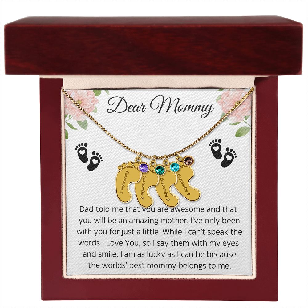 Dear Mommy | You are Awesome| Baby Feet Necklace