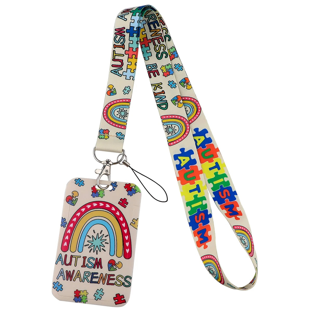 Cute Rainbow Awareness Lanyard with ID Badge Holder for Special Ed Teachers, Students, Therapist