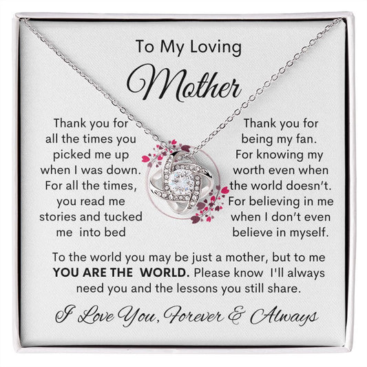 To My Loving Mother| You are the World to Me | Love Knot Necklace