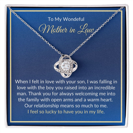 To My Wonderful Mother In Law | Lucky to Have You In My Life | Love Knot Necklace